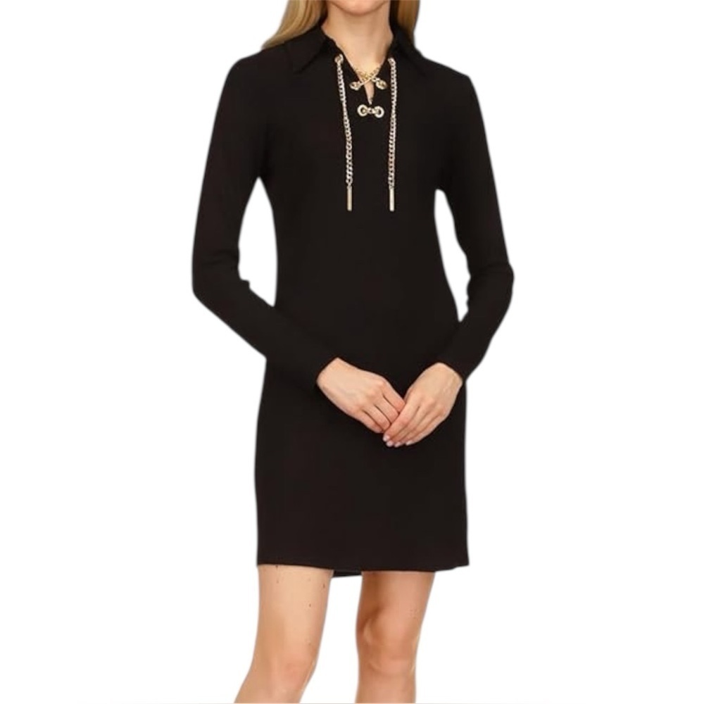 MICHAEL Michael Kors Women's Black Chain Lace-Up Shift Dress